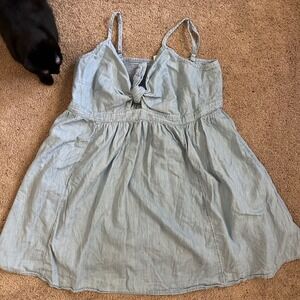Old Navy Womens 2X Blue Chambray Sleeveless Tie‎ Front Mini Dress